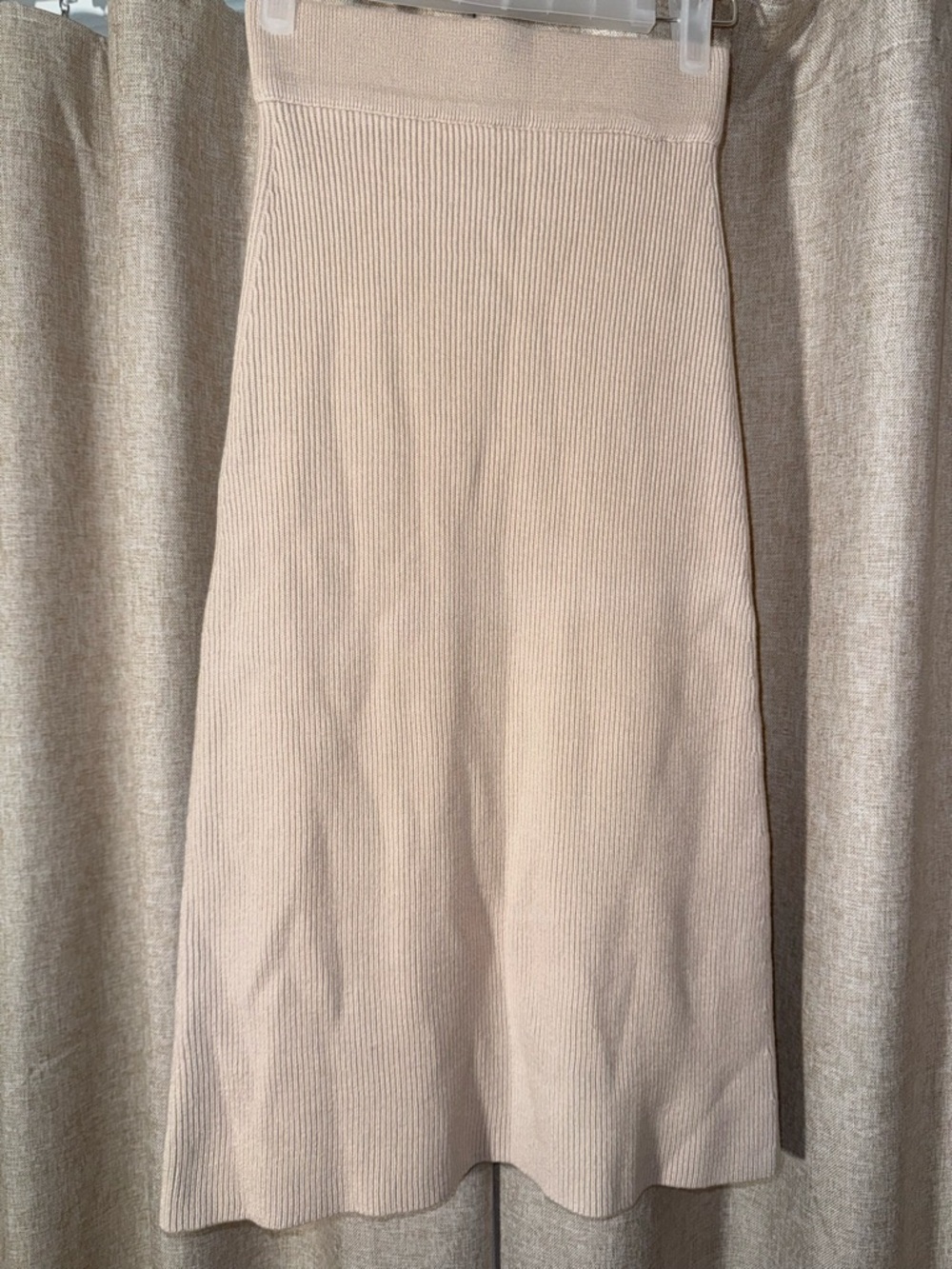 Sezane Ribbed A-Line Midi Skirt in Light Beige